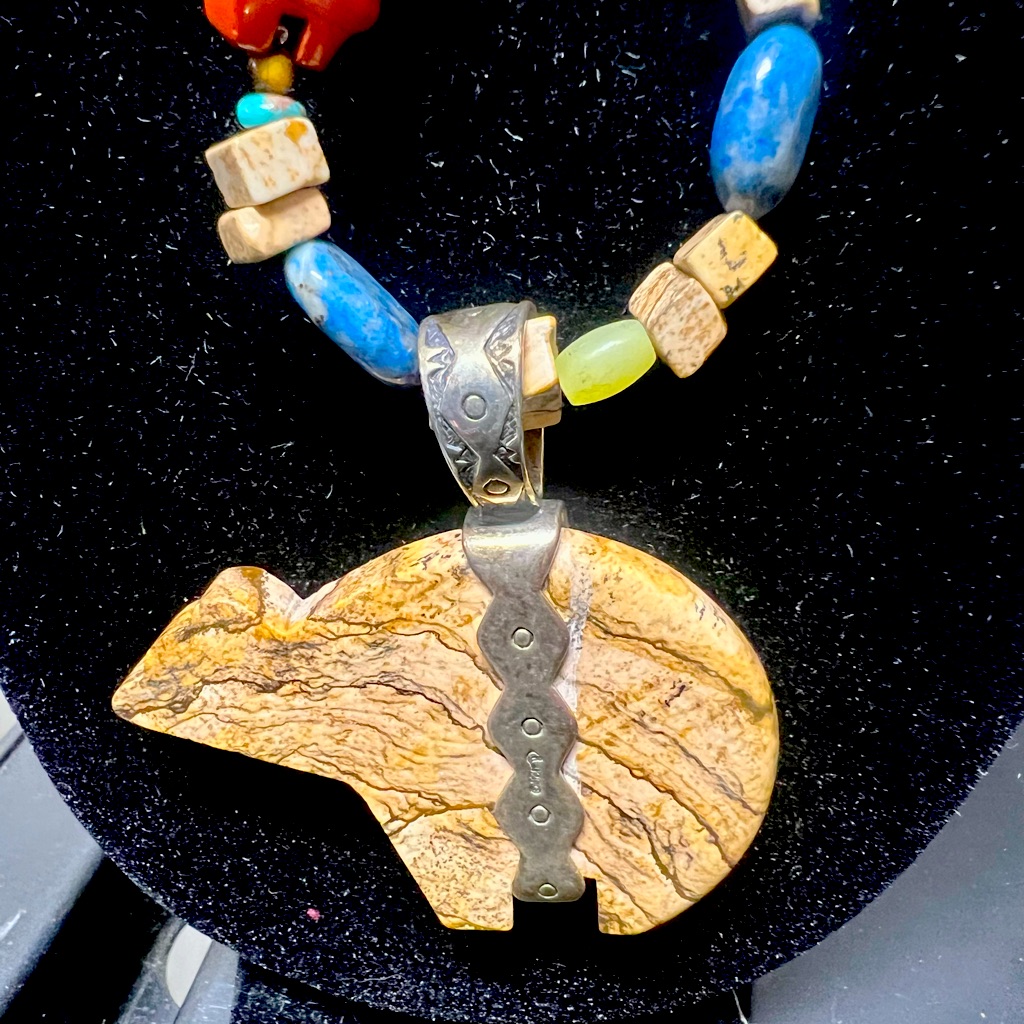 Carolyn Pollack Relios Sterling Silver Jasper Bear Necklace